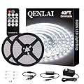 QENLAI 40ft White LED Strip Lights, Upgraded 6500K Dimmable Tape Lights with Remote and Plug, 12V 720 LEDs Flexible Cuttable Led Light Strips for Bedroom Ceiling Kitchen Under Cabinet(2pcs of 20ft)