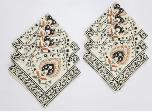 Image of BLOCKS OF INDIA Hand Block Print Cotton Table Napkin Set of 6 (Brown JAAL)