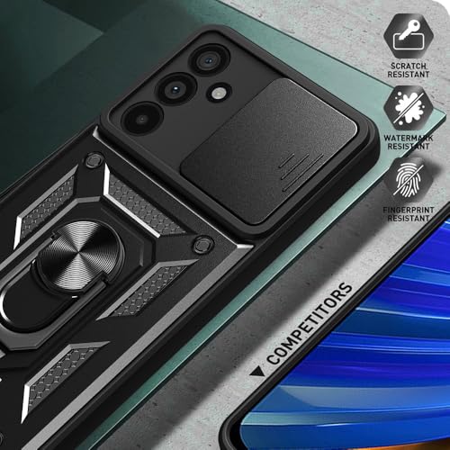 Image of Casodon Heavy Duty Back Case Cover for Samsung Galaxy M55 /M55s /F55 5G, Shockproof Samsung Galaxy M55 /M55s /F55 Back Cover, Ring Case with Kickstand and Camera Protection Shutter - Black