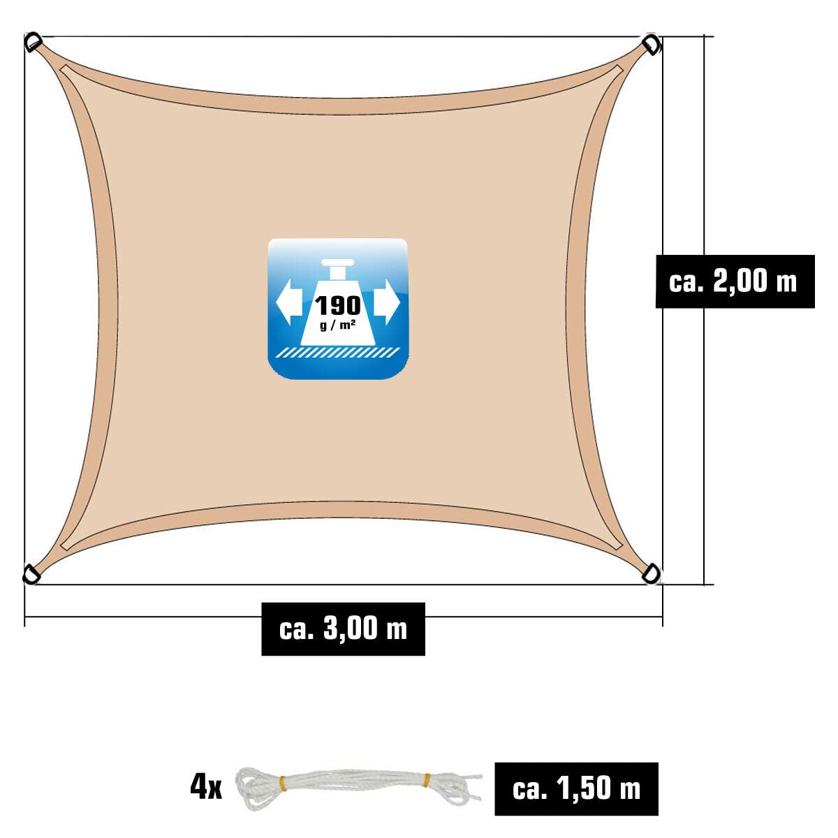 AMANKA 2x3 Voile d'Ombrage Rectangulaire Étanche à l'eau - Toile de Jardin avec Fixation Acier INOX