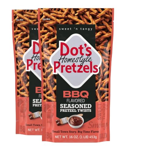 Dot's Homestyle Pretzels BBQ Seasoned Pretzel Twist Snack,16oz Grocery Sized Bag,(Pack of 2)