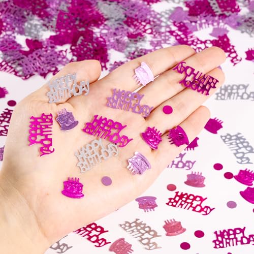 Image of Hot Pink and Silver Happy Birthday Confetti, 3000 Pcs Birthday Cake Table Metallic Foil Confetti Party Table Decor for Party, Baby Shower, DIY Arts and Crafting