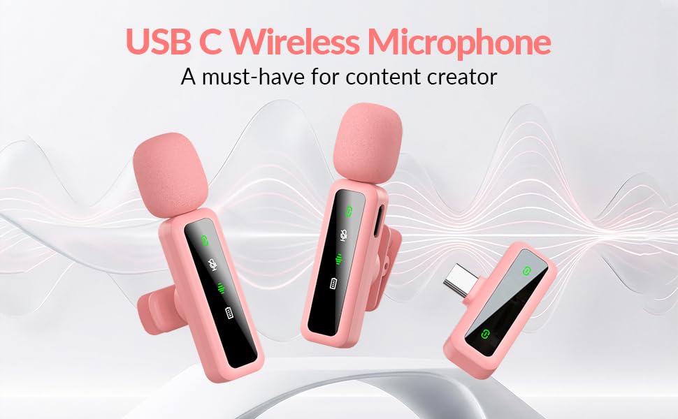 Image of Wireless Lavalier Microphone for iPhone - iPad, Android Phone Computer, Mini Microphone for Live Streaming, Video Recording, Outdoor or Indoor Interviews, YouTube, TikTok, Vlog (Pink)