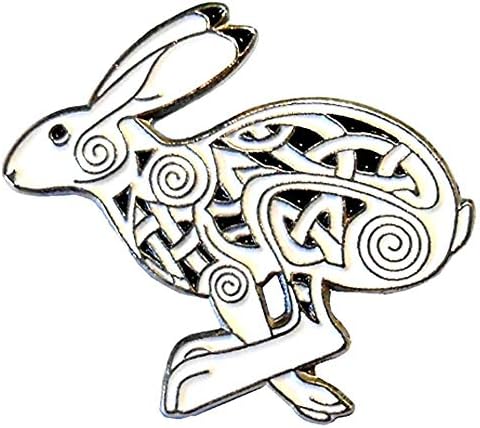 Metal Enamel Pin Badge Running Hare Celtic Wiccan Occult Rabbit Pagan Myth Magic Rune Symbol (30mm Brooch)
