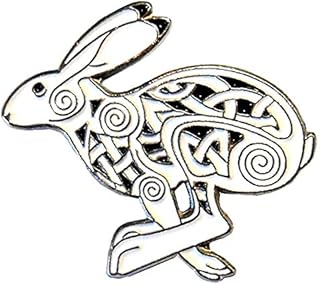 Metal Enamel Pin Badge Running Hare Celtic Wiccan Occult Rabbit Pagan Myth Magic Rune Symbol (30mm Brooch)