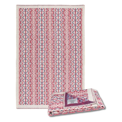 ÖJBRO VANTFABRIK 'Lycksele gewebte Wolldecke 90x130 cm Natur/rot/blau 100% Schafwolle Strick-Plaid Tagesdecke Schossdecke Quilt warm weich - Hergestellt in Schweden