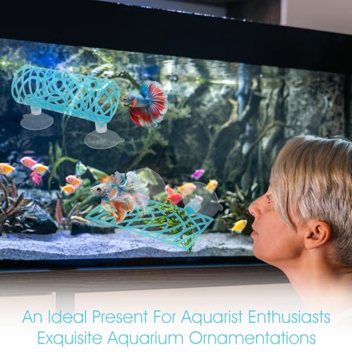 Image of 2Pcs Betta Fish Tank Accessories, Betta Tunnel & Hammock Aquarium Hideout, Bettas Fish Toys with Suction Cups Perfect for Hideout and Play Area, 3.9x2 Inch Platform, 3.9x1.6 Inch Tunnel(Blue)