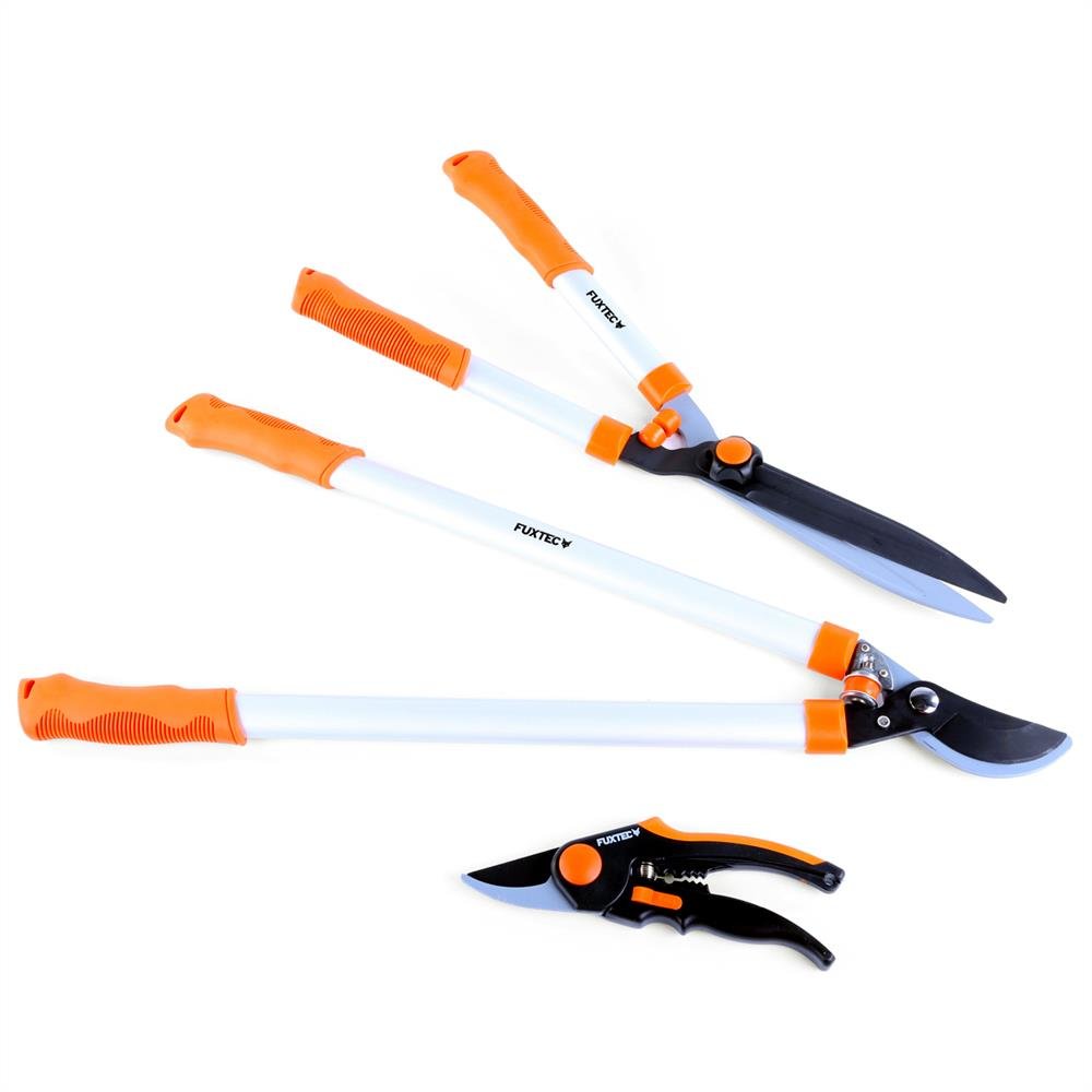 Set premium 3 sécateurs de jardin – à main, branches, haies FUXTEC FX-SPS3 ciseaux de jardin manuel, élagueur pour branches, taille-haie manuel pour mettre vos haies en forme