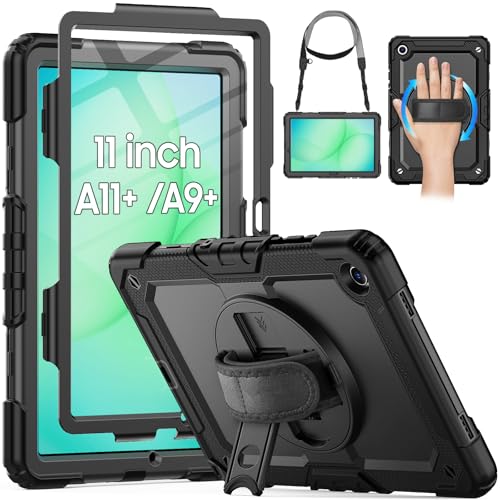 HXCASEAC Case for Samsung Galaxy Tab A11+ Plus /A9+ 11 Inch Protective with Screen Protector/Hand Strap/Pen Holder Shockproof Samsung A11 Plus Tablet Case 5G SM-X230 SM-X236 SM-X238U - Black