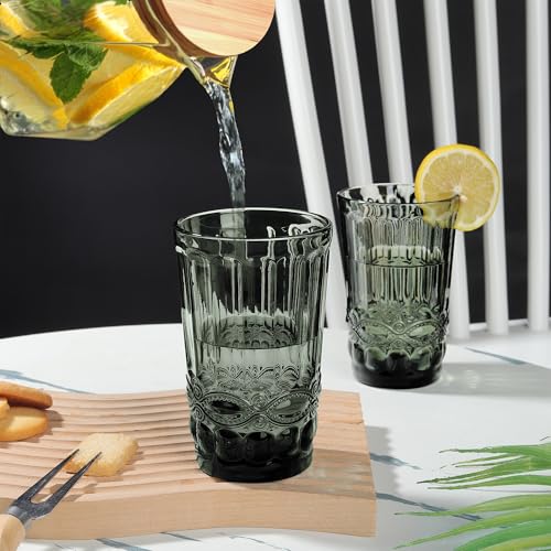Joeyan Vintage Grau Trinkgläser 4er-Set,330ml Bunt Wassergläser mit Relief – Ansicht 5