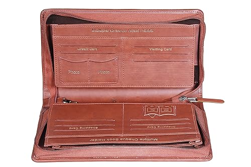Image of Sukeshcraft Multiple Cheque Book Holder | Original PU Holds Upto 8 Cheque Books, Locker Key Hook,(PU, Pull Brown)
