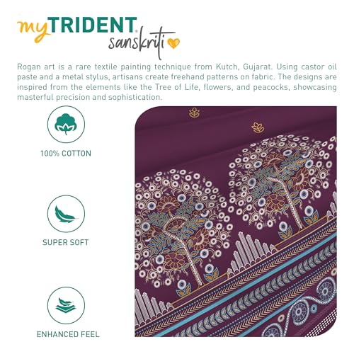 Image of MYTRIDENT Sanskriti Cotton Bedsheet for Double Bed, Gifting Collection King Size - Rogan Art Plum