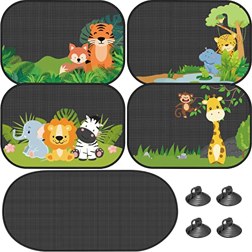 Image of 5 Pcs Car Sun Window Shade for Baby Kids Including 4 Pcs Cartoon Car Window Shades Auto sunshades Jungle Animals Side Window Sun Shade Universal Back Window Visor for Baby Kids Children UV Protection