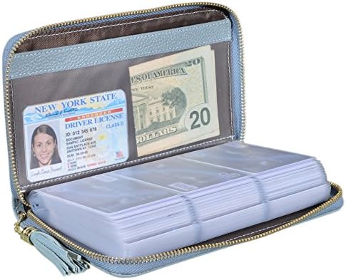 Easyoulife Credit Card Holder Wallet Womens Zipper Leather Case Purse RFID Blocking (Light Blue)