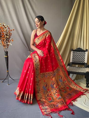 Image of SGF11 Women's Paithani Soft Lichi Silk Kanjivaram Sarees With Blouse Piece