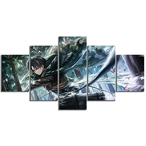FFFZDCKAY Cuadro en Lienzo 5 Partes Pintura Ataque en titán Anime póster...
