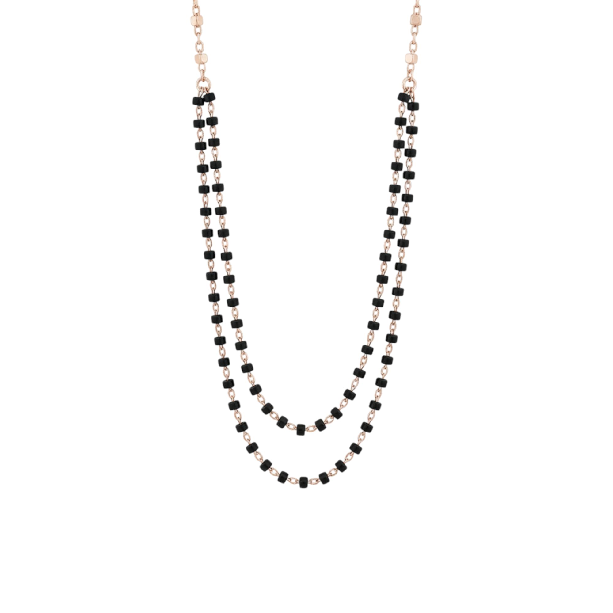 zosimos 925 Sterling Silver Rose Gold-Plated Double Layer Black Beaded Mangalsutra Necklace for Women, Elegant Layered Chain Jewelry, Contemporary Statement Necklace-picture-43
