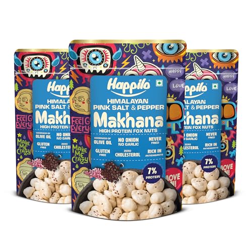 Image of Happilo Premium Super Snack Makhana Himalayan Salt & Pepper 55g (Pack of 3) | Roasted Foxnuts, Phool Makhana | Healthy Snacks | Low Calorie & Vegan