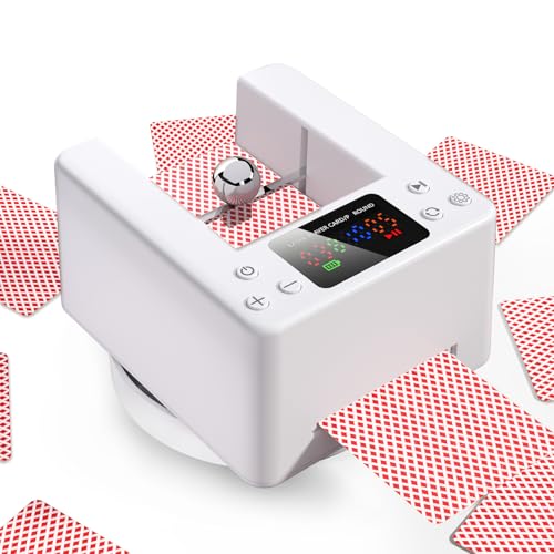 Seektain Automatic Card Dealer for Poker: Rechargeable Auto Card Distributor for 1/2 Decks 360/180 Rotation Deal Quiet Card Dealing Dispenser for Texas Holdem Blackjack Bridge Card Game White