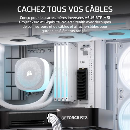 Corsair Frame 4500X LX-R RGB Link Boîtier PC Moyen-Tour en Verre panoramique – Système de Fixation du Ventilateur InfiniRail, Peut accueillir Deux radiateurs de 360 mm, 3X LX120R RGB Link – Blanc