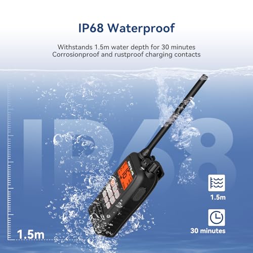Image of Retevis RM15 6W Marine Radio VHF IP68 Floating, Type-C for Fishing (1 Pack) | 2000mAh Battery,Type-C on Radio & Charger, NOAA, Noise Reduction, Global Channels, Tri-Watch, Offshore Fishing, Travel Sport
