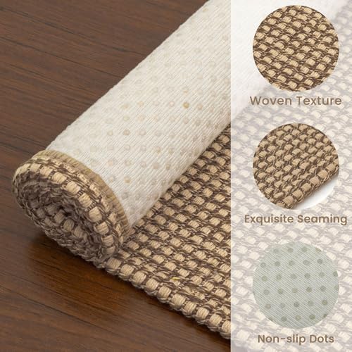 Image of EARTHALL Woven Runner Rug 2x8 Ft Washable Runners for Hallways Cotton Non Slip Rubber Backed Kitchen Runner Braided Indoor Floor Carpet for Entryway, Hallway, Kitchen, Bedroom, Orange /Tan /Brown