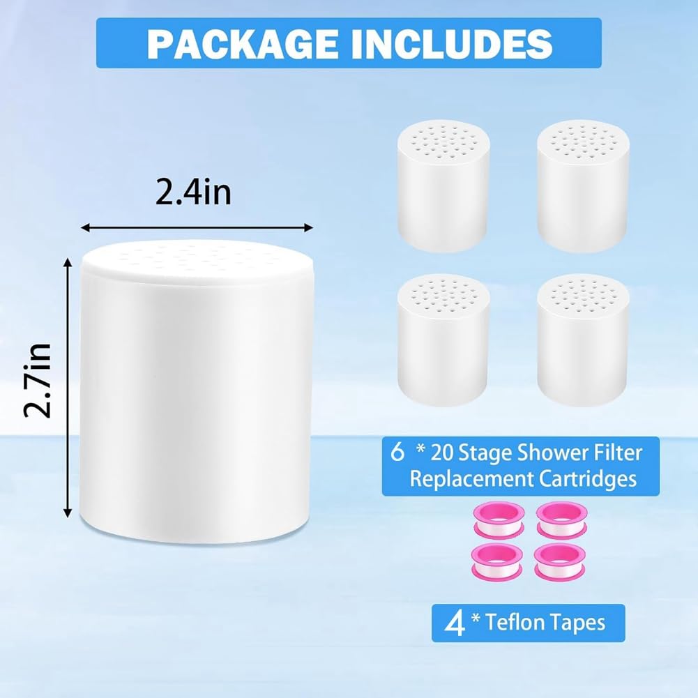 20-Stufiger Duschfilter-Ersatzfilter, Nachfüllkartusche für Duschkopffilter Zur Reinigung Von Hartem Wasser und Zur Chlorentfernung, 6er-Pack
