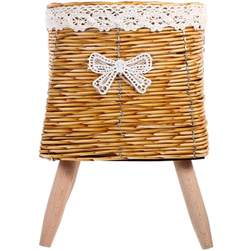 IMIKEYA 籐製三脚木製プランタースタンド 屋内用植木鉢ラック 高安定性 フラワーポット収納 インテリアグリーン飾り用