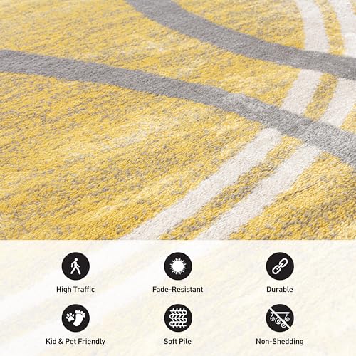 Rugshop Modern Wavy Circles Design Round Rug 6' 6" (6' 6" Diameter) Yellow