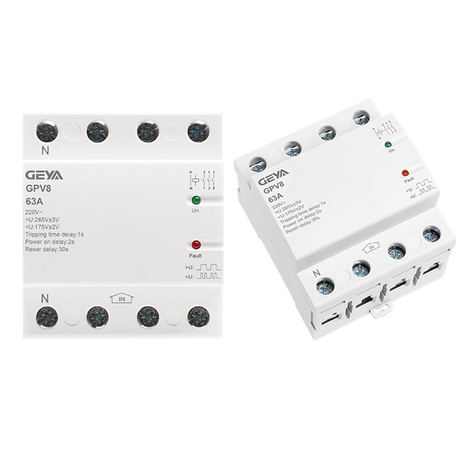 GPV8-63 DIN Szyna automatyczna ochrona przed przepięciem i podnapięciem 220 V AC trójfazowy samoregenerujący się 80A (80a,GPV8-D 4P)
