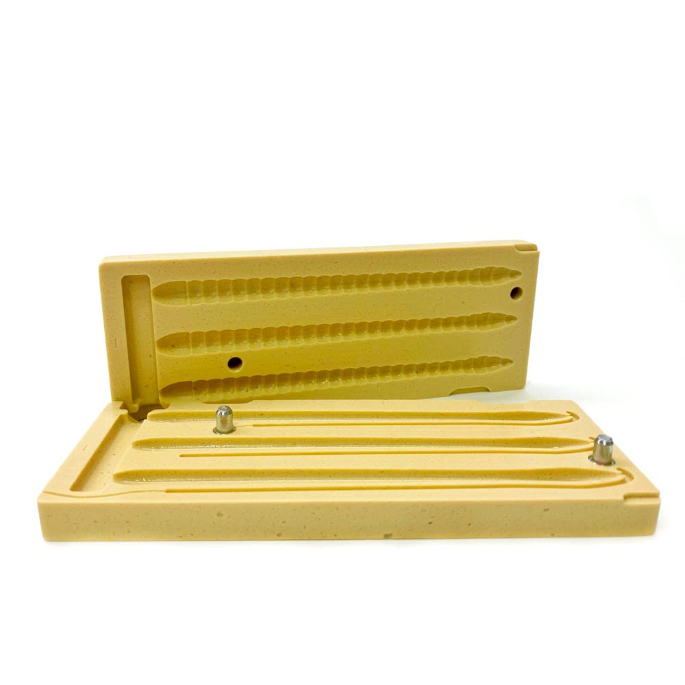 Smedioks Molde de inyección de plástico suave, 3 cavidades de 5 pulgadas Berkley Gulp Shakey | Piedra acrílica mecanizada CNC, canales de ventilación mejorados, fundición sin burbujas, compatible con inyectores estándar