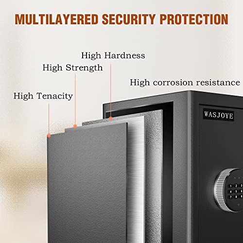 "Protect Your Valuables: Get the WASJOYE Fireproof Safe for Your Home, Office & Business - Secure Storage for Money, Jewelry, Documents & Passport - Digital Keypad with Safety Key Lock - Compact Size (13.78 x 9.84 x 9.84 inches)"