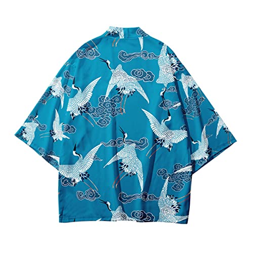 AMOMA Japanese Kimono Cardigan Flying Crane Open Front Breathable Lightweight Yukata Bathrobe2
