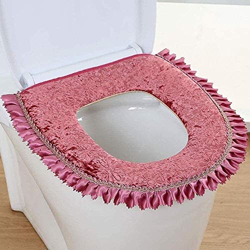 YLKCU 2 STK. Weiche Bad Toilettensitzbezug, Spitze Toilettensitzkissen Verdicken wasserdichte Koralle Universal Samt Waschbar Winter Toilettensitz Kissenbezug mit Reißverschluss Weich Warm halten