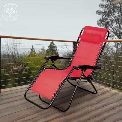 Image of Yo Green Stainless Steel Zero Gravity Chair, Lawn Chair Recliner Lounge, Portable Camping Folding Beach Chair with Removable Pillow (Carrot Red)