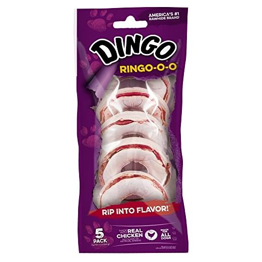 Dingo Ringo-o-o, Premium Rawhide Treats with Real Meat for Small, Medium, and Large Dogs 5-Count