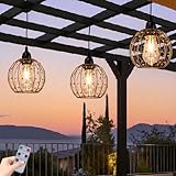 TWINKVILLA Hanging Pendant Lights, Battery Operated Outdoor Chandelier with Warm White LED Bulb for Patio Tree Pergola Gazebo Porch (Beaded Ball-ST58-3PK)