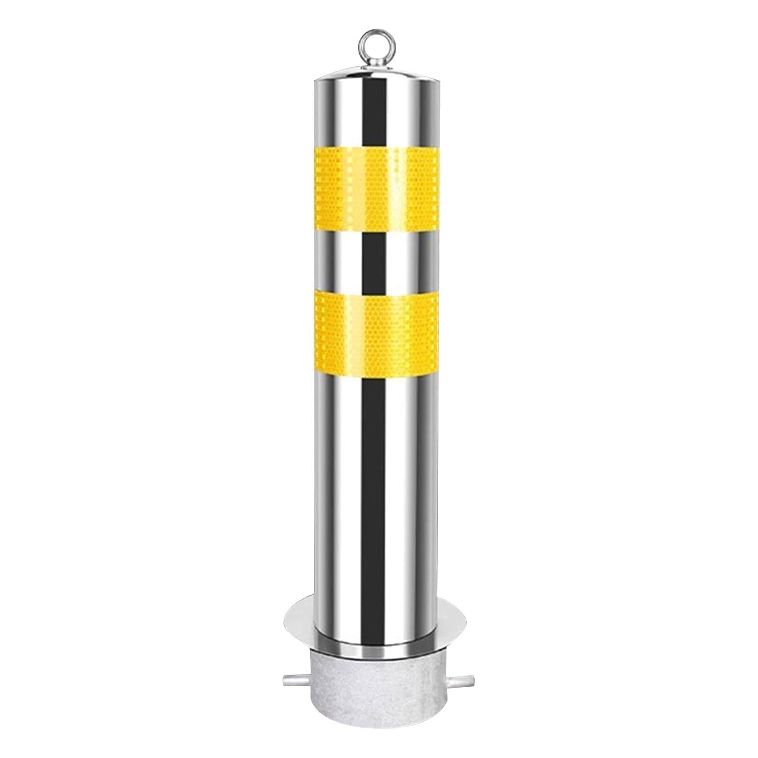 Aioneer High Visibility Steel Safety Bollard Post With Reflective Strip & Ring - Durable Security Barrier For Driveway, Garage, Parking Lot & Traffic Control