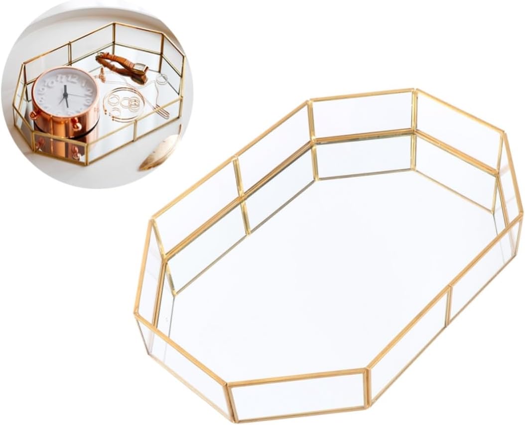 Mirrored Jewelry Tray Jewelry Organizer Dresser Top Storage Glass Storage Tray