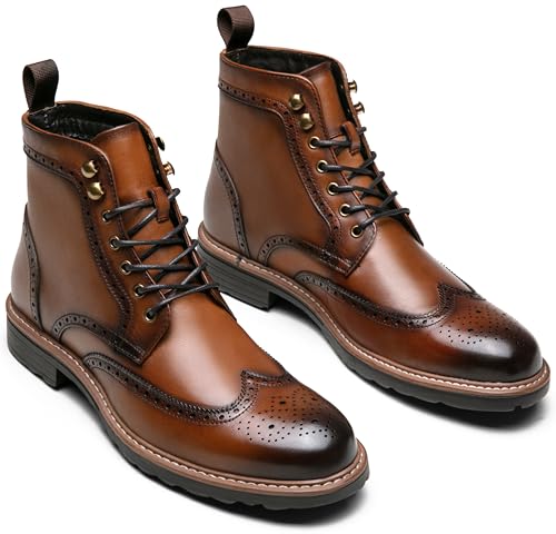 Image of Jousen Leather Boots for Men Dress Retro Classic Design Mens Boots Cap Toe Boot Black Rubber Sole