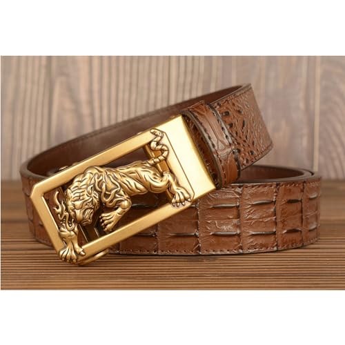 Men's Ratchet Belts Leather, Crocodile Pattern Cowboy Western Belt for Men with Tiger Square Alloy Buckle3