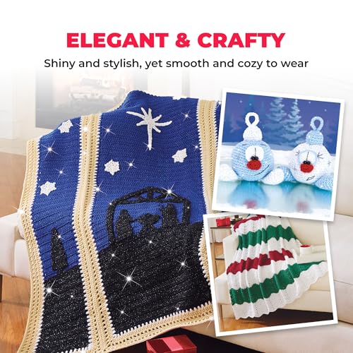 Image of Mary Maxim Starlette Sparkle Yarn, Medium Worsted Weight Yarn for Knitting and Crocheting, Acrylic Polyester Blend for Blankets, Clothing, and Decor, 196 Yards Christmas