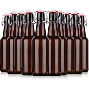 16.5oz Amber Swing Top Glass Bottles for Airtight Lids, Home Brewing and Fermentation Kombucha, Vanilla Extract, Beverage, Water, Kefir (10 Pack)