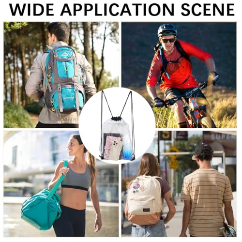 CREATCABIN 2 Pack Clear Drawstring Backpack Bags Waterproof PVC Lightweight Transparent Draw Strings Back Cinch Sack Knapsack for Gym Swimming Yoga Travel Beach Outdoor Sports Men Women 16.9 x 13.4in4
