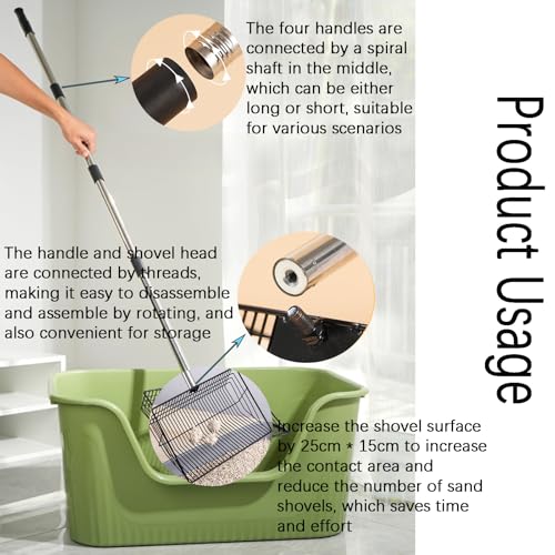 Image of 10inch Extra Large Metal Chicken Poop Scooper, 33 inch to 60 inch Chicken Coop Litter Scoop with Stainless Steel Long Handle&Deep Sifting Shovel, Heavy Duty Chicken Coop Accessories for Sand, Non-Stick