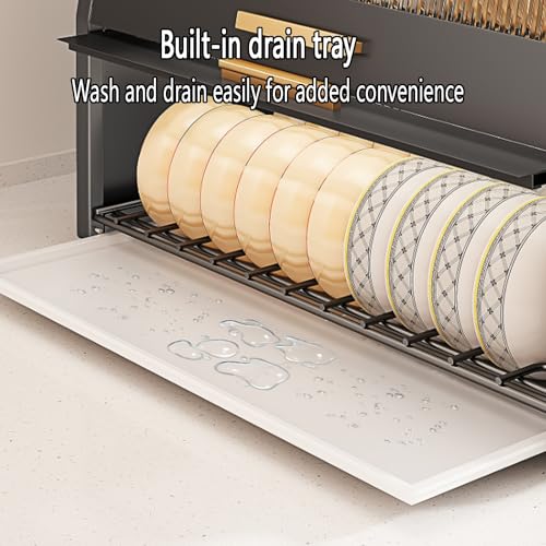 Scolapiatti da dispensa a 3 Ripiani con Coperchio,Organizer da Piano Cucina Resistente antiruggine,Multifunzionale Scolapiatti salvaspazio,per Piatti, Bicchieri, Ciotole(Black) - immagine 5