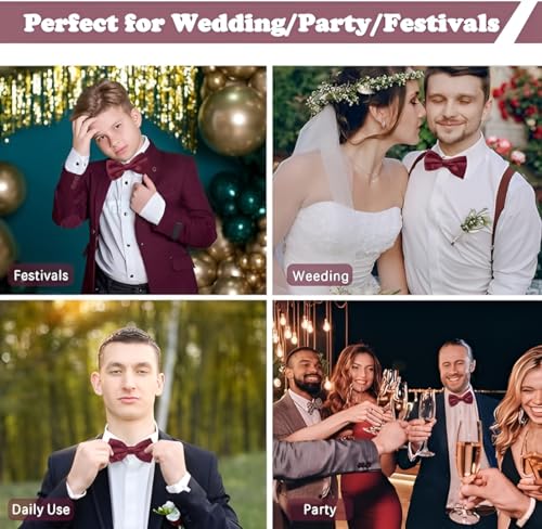 Image of Bow Tie for Men Classic Solid Colour Pre-Tied Satin Formal Tuxedo Bowtie Adjustable Length Clip on Design for Adults Elegant Double Fold Ties for Boys and Men's Party Accessories