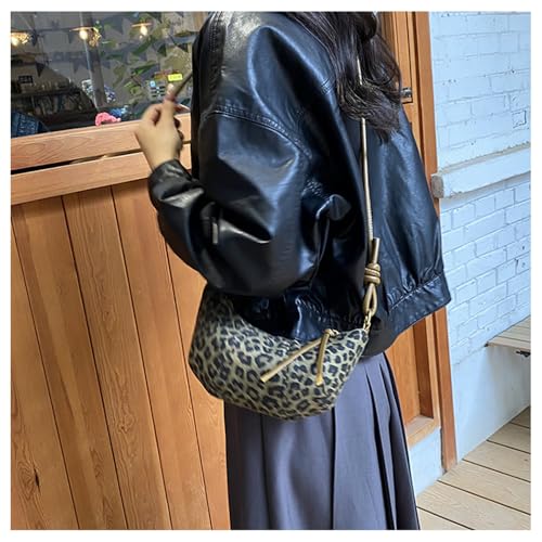 Image of Leopard Print Crescent Bag for Women Cheetah Print Hobo Crescent Crossbody Bag Casual Vintage Sling Half Moon Bag