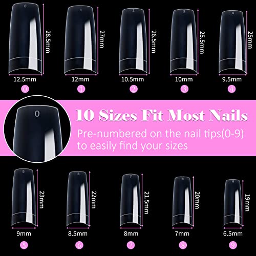 MELLIEX 500 Pièces Faux Ongles Capsules French Acrylique Tips Ongles Gel, Kit Capsules Ongles avec Colle pour Femmes Filles (10 Tailles, Transparent) - Image 3