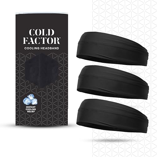 COLD FACTOR Cooling Headband for Women and Men – UPF 50+ Advanced Evaporative Comfort, Instant Cooling Sweatband for Outdoor Sports, Fitness, Yoga, Hiking, Running, and Workout – 3 Pack (Black)